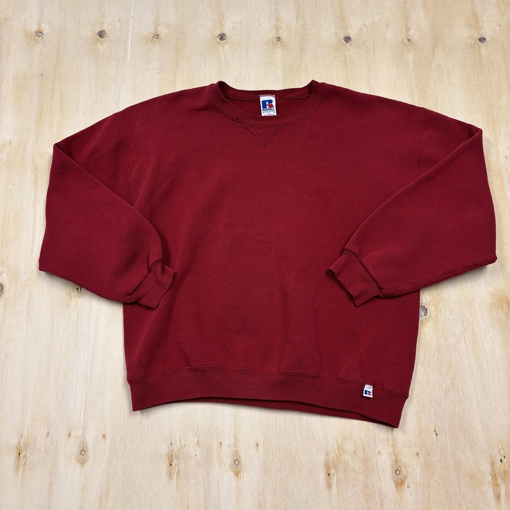Y2K Russell Athletic Sweatshirt Mens Large Red Fleece Crewneck Pullover Blank